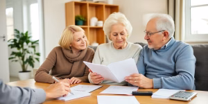 Älteres Paar bespricht Altersvorsorge und Finanzen zu Hause.