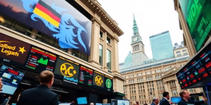 Traders at Frankfurt Stock Exchange amidst market fluctuations.