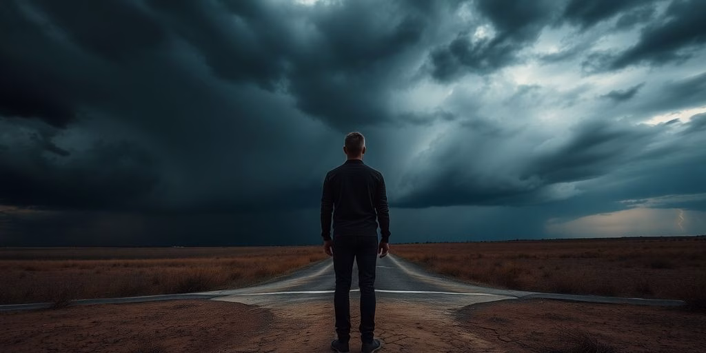 Person looks at stormy financial horizon