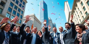 People celebrating on Wall Street.