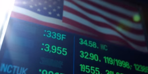 Stock market chart with US flag