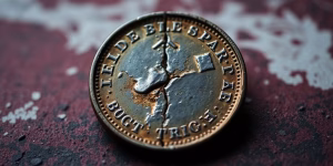 Distorted coins, US and UK flags.